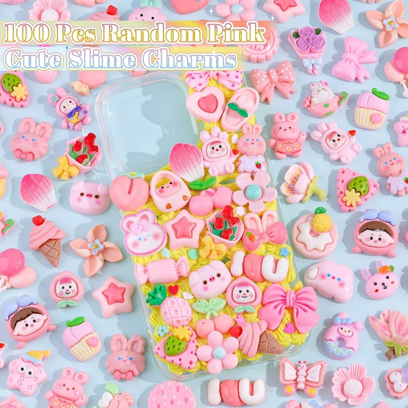 Glitzest 100PCS TINKRSTUFF Pink Slime Charms Cute Flatback Resin Charms for Slime, Random Kawaii Decoden Charm for Embellishments Phone Junk Case Charms Bulk, Hairpins Scrapbooking Crafting & DIY Decoration - Image 3